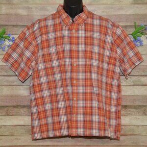 Vintage Tommy Hilfiger Orange Plaid Button Down Cotton Short Sleeve Mens XXL